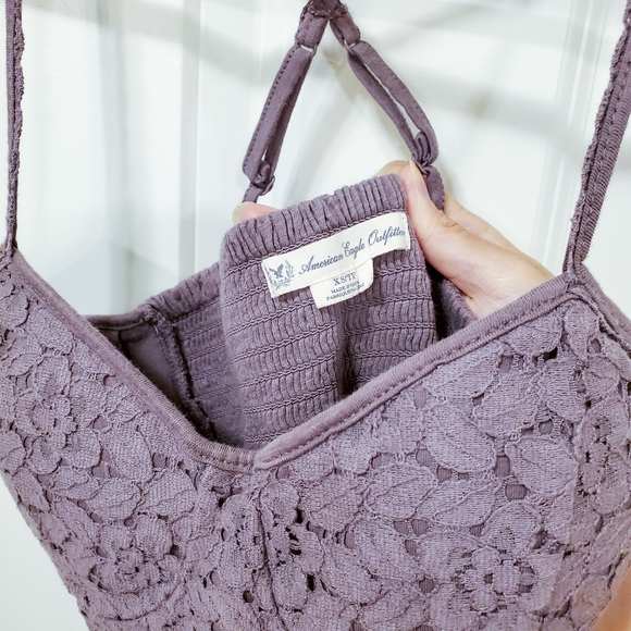 AEO Purple Floral Lace Smocked Mini Dress - Picture 3 of 6